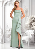 Valentina A-line Square Floor-Length Satin Bridesmaid Dress With Ruffle BF2P0025736