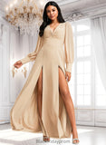 Iliana A-line V-Neck Floor-Length Chiffon Bridesmaid Dress BF2P0025763