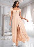 Lauretta A-line Square Floor-Length Chiffon Prom Dresses With Ruffle BF2P0025872