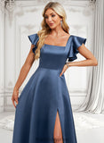 Marie A-line Square Floor-Length Satin Bridesmaid Dress With Ruffle BF2P0025774