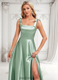 Carlie A-line Square Floor-Length Stretch Satin Bridesmaid Dress With Bow BF2P0025788