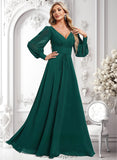 Megan A-line V-Neck Floor-Length Chiffon Bridesmaid Dress BF2P0025816