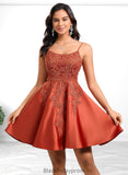 Tessa A-line Scoop Short Satin Lace Homecoming Dress With Sequins BF2P0025683