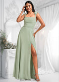 Amari A-line Cowl Floor-Length Chiffon Bridesmaid Dress With Bow BF2P0025738