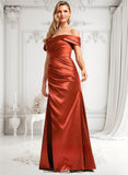 Precious A-line Off the Shoulder Floor-Length Stretch Satin Bridesmaid Dress BF2P0025757