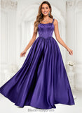 Amara Ball-Gown/Princess Scoop Floor-Length Satin Prom Dresses With Appliques Lace Beading BF2P0025865