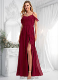 Meghan A-line Cold Shoulder Floor-Length Chiffon Bridesmaid Dress With Ruffle BF2P0025755