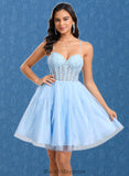 Yaritza Ball-Gown/Princess Sweetheart Short Lace Tulle Homecoming Dress With Ruffle BF2P0025707