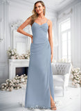 Yamilet A-line V-Neck Floor-Length Chiffon Bridesmaid Dress BF2P0025726