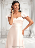 Ivy A-line V-Neck Floor-Length Stretch Satin Bridesmaid Dress With Bow BF2P0025759