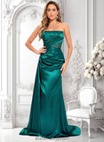 Paloma Trumpet/Mermaid Straight Sweep Train Stretch Satin Prom Dresses With Pleated BF2P0025849