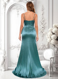 Raegan Trumpet/Mermaid V-Neck Sweep Train Stretch Satin Prom Dresses BF2P0025855