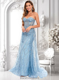 Robin Sheath/Column Sweetheart Sweep Train Sequin Tulle Prom Dresses With Sequins BF2P0025860