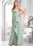 Valentina A-line Square Floor-Length Satin Bridesmaid Dress With Ruffle BF2P0025736