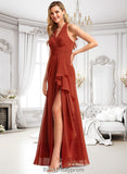 Angie A-line V-Neck Floor-Length Chiffon Bridesmaid Dress With Ruffle BF2P0025754