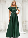 Destiney A-line Scoop Floor-Length Stretch Satin Bridesmaid Dress With Ruffle BF2P0025770