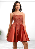 Tessa A-line Scoop Short Satin Lace Homecoming Dress With Sequins BF2P0025683