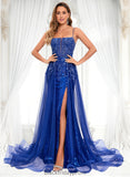 Logan Trumpet/Mermaid Straight Sweep Train Tulle Sequin Prom Dresses With Sequins Appliques Lace BF2P0025857