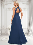 Veronica A-line V-Neck Floor-Length Chiffon Bridesmaid Dress BF2P0025803