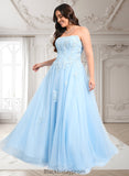 Amya Ball-Gown/Princess Straight Sweep Train Tulle Prom Dresses With Sequins Appliques Lace BF2P0025864