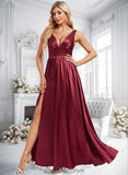 Zara A-line V-Neck Floor-Length Stretch Satin Bridesmaid Dress BF2P0025771