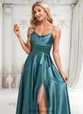 Jaylynn A-line Cowl Floor-Length Stretch Satin Bridesmaid Dress With Ruffle BF2P0025781