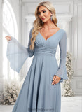 Makenna A-line V-Neck Floor-Length Chiffon Bridesmaid Dress BF2P0025798