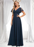 Avery A-line V-Neck Floor-Length Chiffon Bridesmaid Dress BF2P0025806