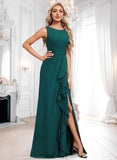 Trinity A-line Scoop Floor-Length Chiffon Bridesmaid Dress With Ruffle BF2P0025814