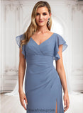 Judith A-line V-Neck Floor-Length Chiffon Bridesmaid Dress With Ruffle BF2P0025729