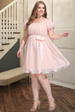 Dalia A-line Square Short/Mini Chiffon Satin Homecoming Dress With Beading Bow Ruffle BF2P0020597