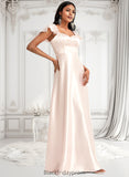 Ivy A-line V-Neck Floor-Length Stretch Satin Bridesmaid Dress With Bow BF2P0025759