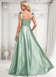 Carlie A-line Square Floor-Length Stretch Satin Bridesmaid Dress With Bow BF2P0025788