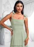 Amari A-line Cowl Floor-Length Chiffon Bridesmaid Dress With Bow BF2P0025738