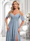 Desirae A-line Cold Shoulder Floor-Length Chiffon Bridesmaid Dress With Ruffle BF2P0025797