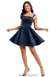 Elsie A-line Straight Short Satin Homecoming Dress With Bow BF2P0025639