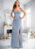 Yamilet A-line V-Neck Floor-Length Chiffon Bridesmaid Dress BF2P0025726