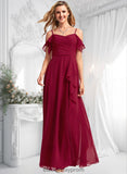 Meghan A-line Cold Shoulder Floor-Length Chiffon Bridesmaid Dress With Ruffle BF2P0025755