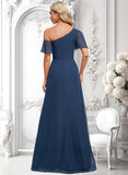 Kenna A-line Asymmetrical Floor-Length Chiffon Bridesmaid Dress With Ruffle BF2P0025801