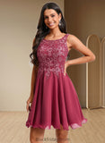 Keyla A-line Scoop Short Chiffon Homecoming Dress With Sequins Appliques Lace BF2P0025681