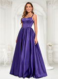 Amara Ball-Gown/Princess Scoop Floor-Length Satin Prom Dresses With Appliques Lace Beading BF2P0025865