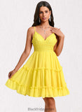 Lilia A-line V-Neck Short Chiffon Homecoming Dress With Ruffle Sequins BF2P0025700