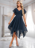 Lilia A-line V-Neck Asymmetrical Chiffon Bridesmaid Dress With Ruffle BF2P0025804