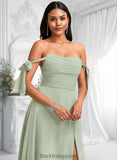 Amari A-line Cowl Floor-Length Chiffon Bridesmaid Dress With Bow BF2P0025738