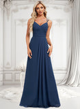 Veronica A-line V-Neck Floor-Length Chiffon Bridesmaid Dress BF2P0025803