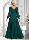 Megan A-line V-Neck Floor-Length Chiffon Bridesmaid Dress BF2P0025816