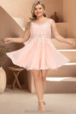 Cassie A-line V-Neck Knee-Length Chiffon Lace Homecoming Dress With Beading BF2P0020565