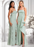 Valentina A-line Square Floor-Length Satin Bridesmaid Dress With Ruffle BF2P0025736