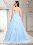 Amya Ball-Gown/Princess Straight Sweep Train Tulle Prom Dresses With Sequins Appliques Lace BF2P0025864