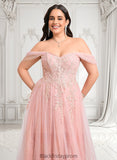 Cora A-line Sweetheart Off the Shoulder Floor-Length Tulle Floral Lace Prom Dresses With Appliques Lace BF2P0025870